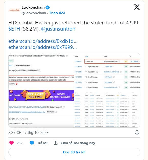 Huobi Exchange Recovers Stolen Funds