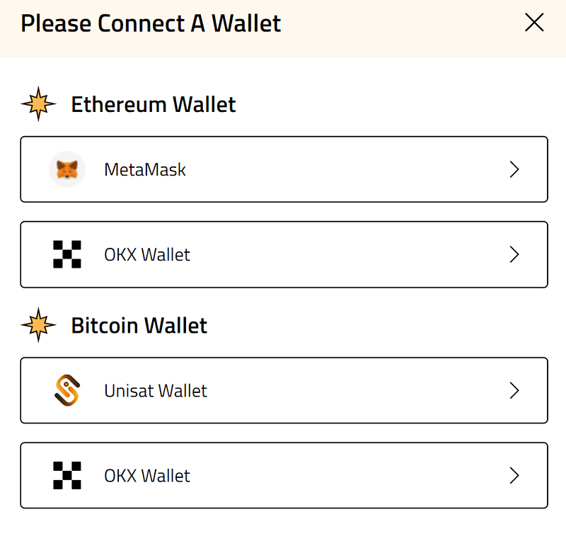 Connect the Metamask and Unisat wallet