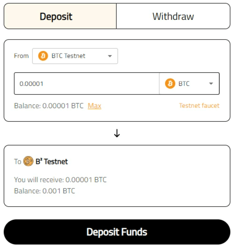 Bridge from BTC testnet to B² Network testnet