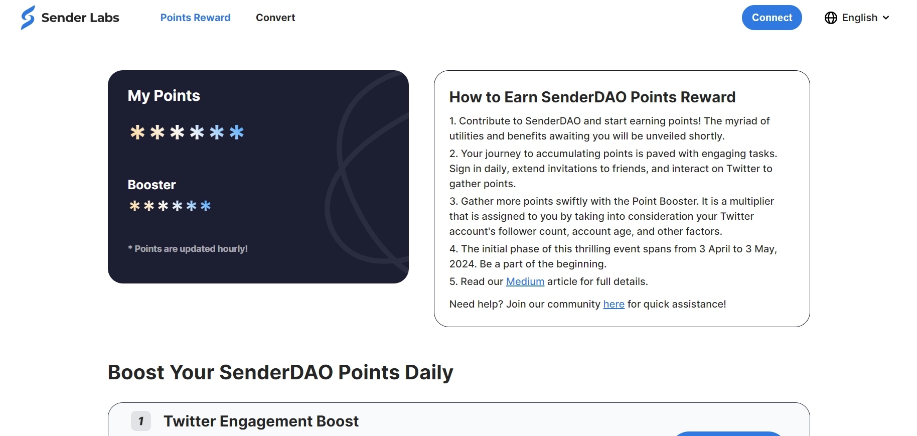 Click Connect to link account X and the Sender Wallet.