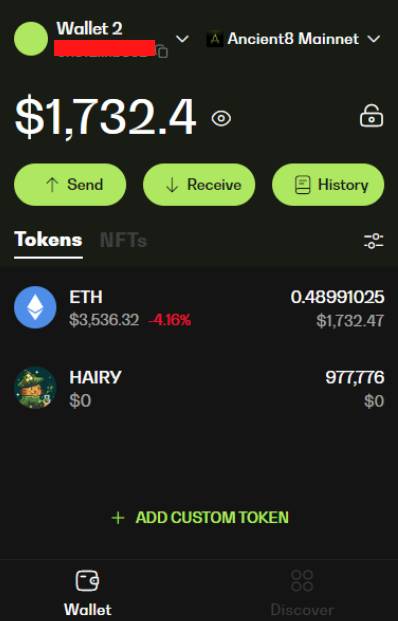HAIRY token in the Ancient8 wallet